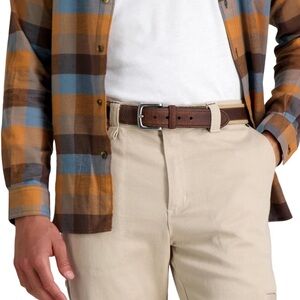 Columbia Genuine Leather Stripe Casual Belt Silver Hardware Khaki/Brown. 36